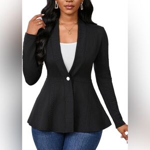 Women Casual Blazers Button Knit Lightweight Business Cardigan Jackets Blazer